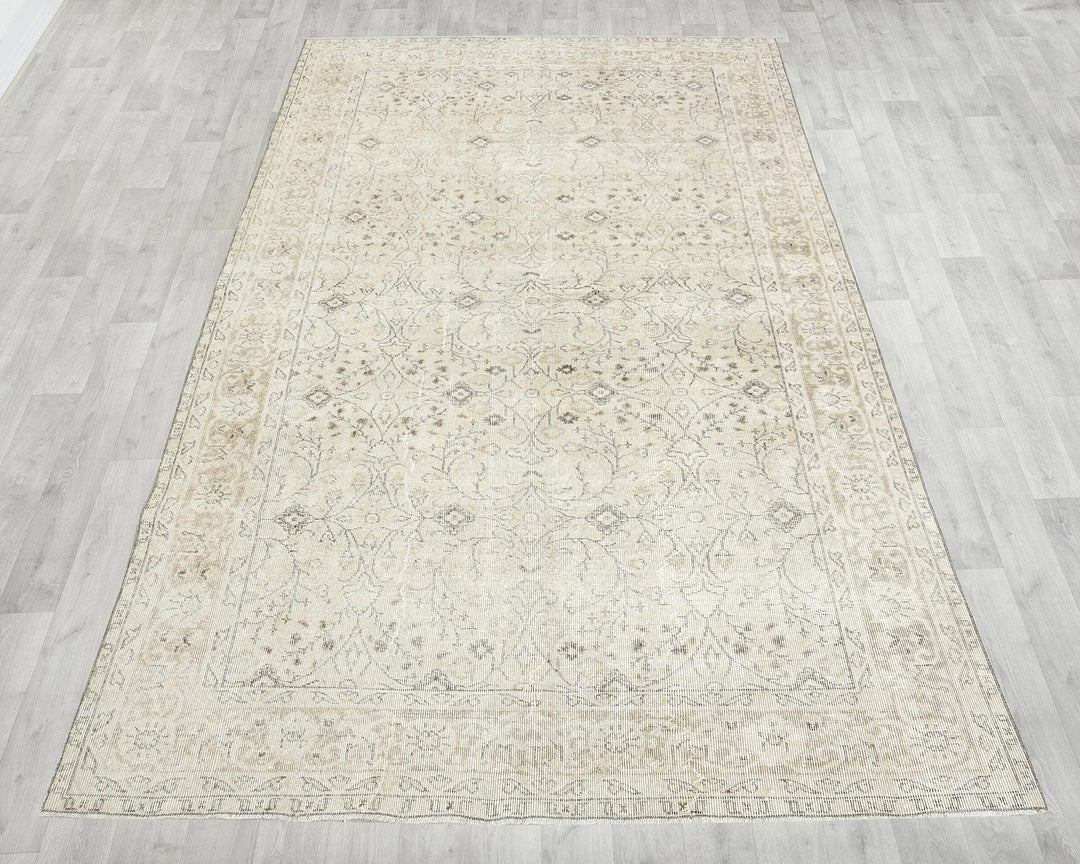 Beige Turkish Oushak Rug 6'5" x 10' Hand-Knotted | No. VR28542