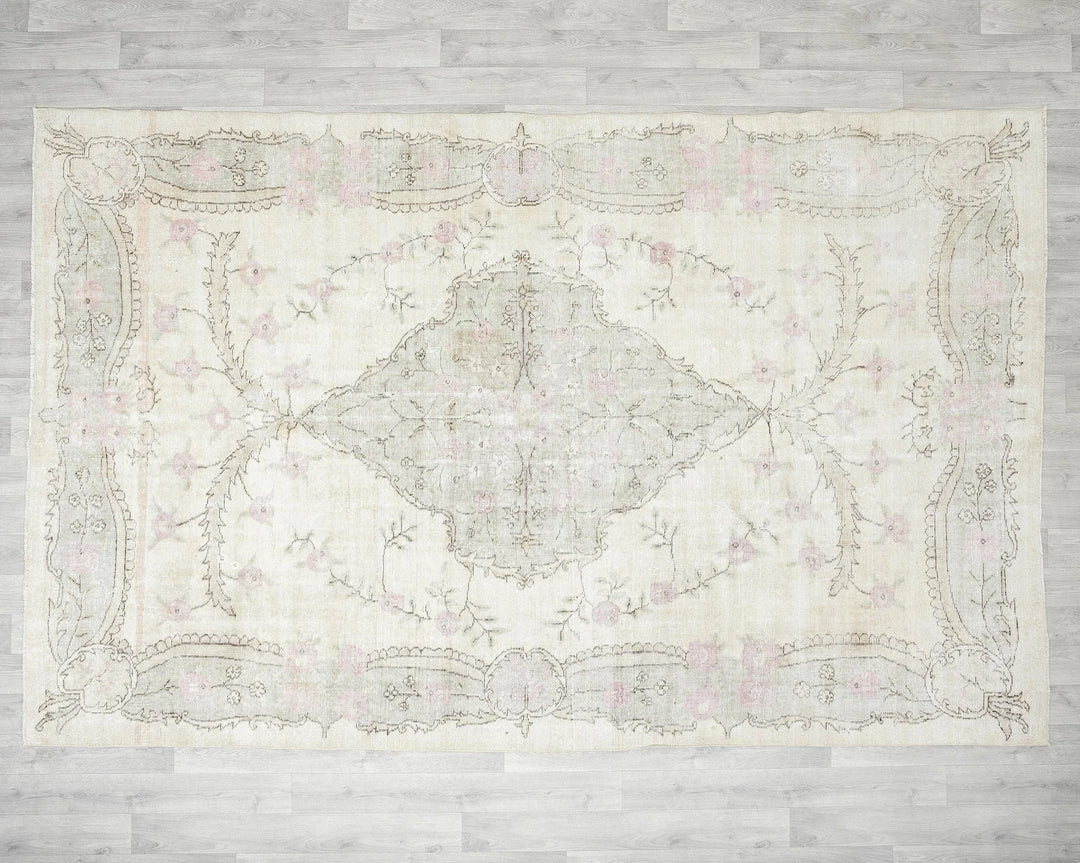 Beige Turkish Oushak Rug 6'7" x 10'1" Hand-Knotted | No. VR28674