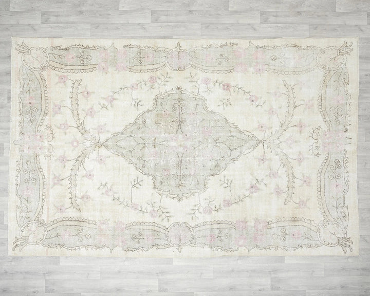 Beige Turkish Oushak Rug 6'7" x 10'1" Hand-Knotted | No. VR28674