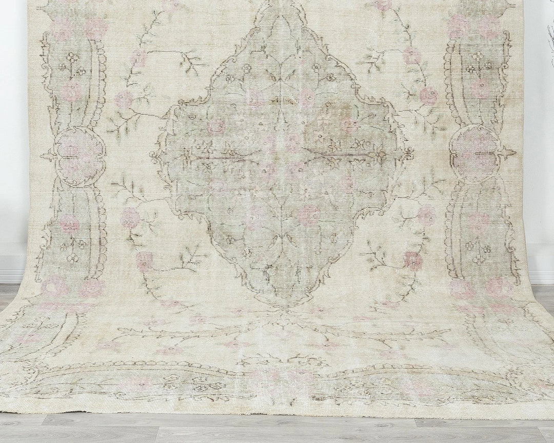 Beige Turkish Oushak Rug 6'7" x 10'1" Hand-Knotted | No. VR28674