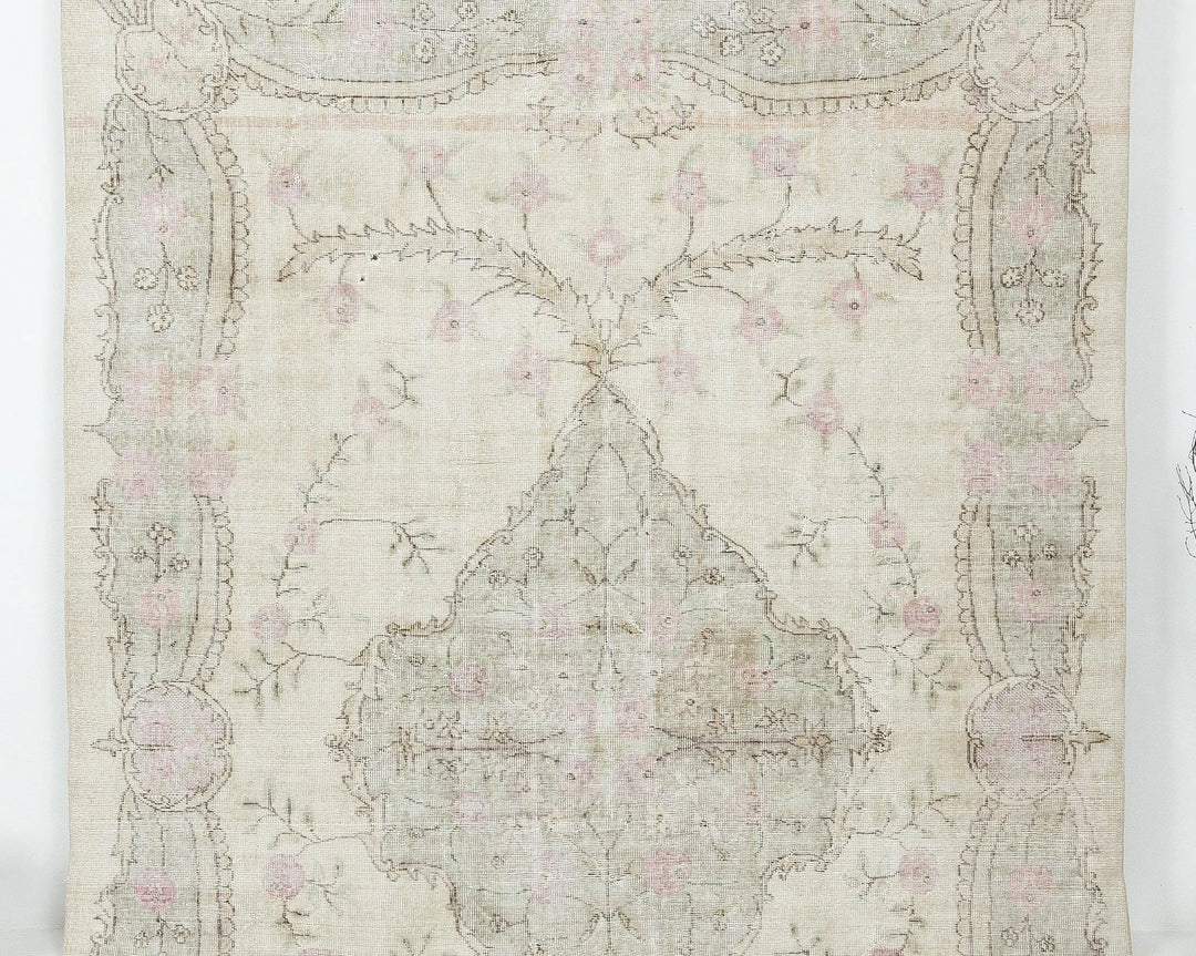 Beige Turkish Oushak Rug 6'7" x 10'1" Hand-Knotted | No. VR28674