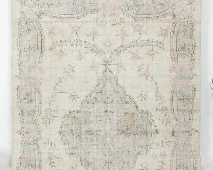 Beige Turkish Oushak Rug 6'7" x 10'1" Hand-Knotted | No. VR28674