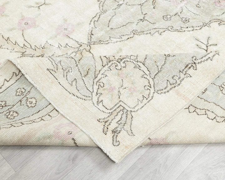 Beige Turkish Oushak Rug 6'7" x 10'1" Hand-Knotted | No. VR28674