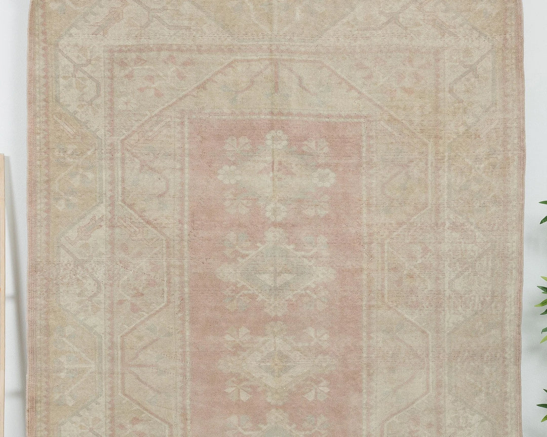 Beige Turkish Oushak Rug 5' 4" x 8' 1" Hand-Knotted close-up