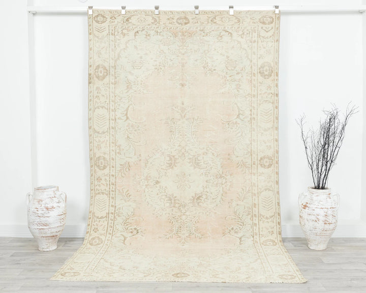Beige Turkish Oushak Rug 5'8" x 9'6" Hand-Knotted | No. VR29088