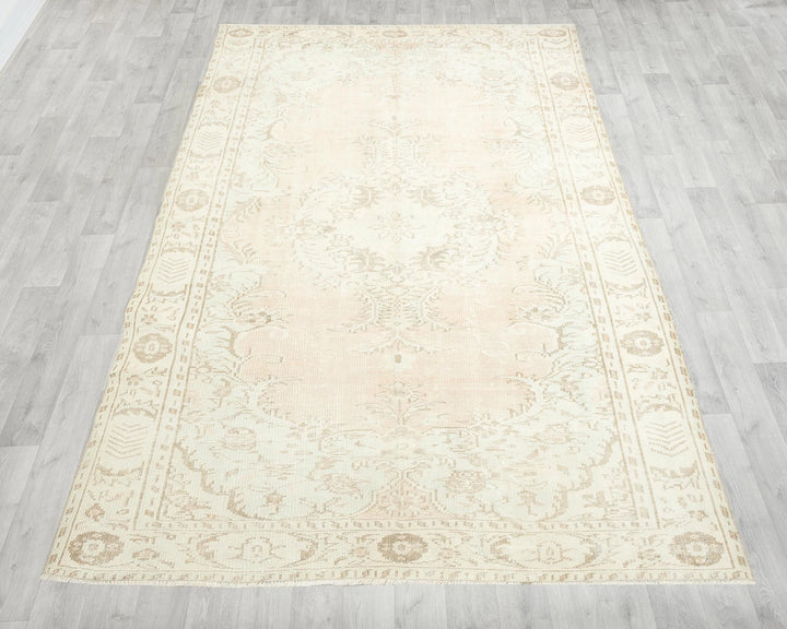 Beige Turkish Oushak Rug 5'8" x 9'6" Hand-Knotted | No. VR29088