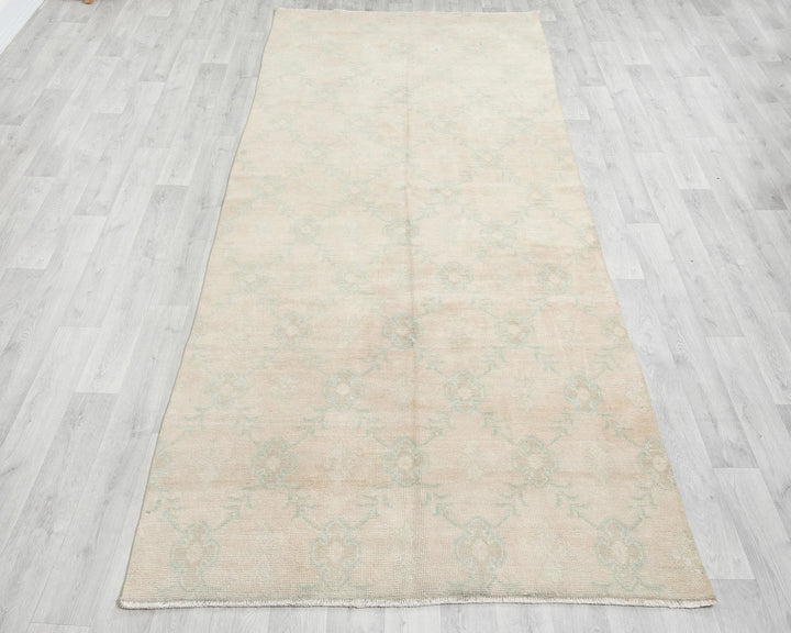 Beige Turkish Oushak Rug 4'6" x 10'6" Hand-Knotted | No. VR29430