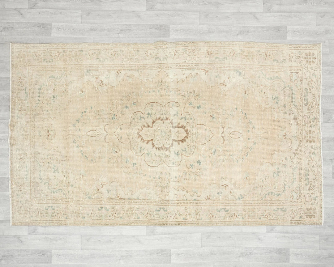 Beige Turkish Oushak Rug 5' 5" x 8' 6" Hand-Knotted | No. VR30236