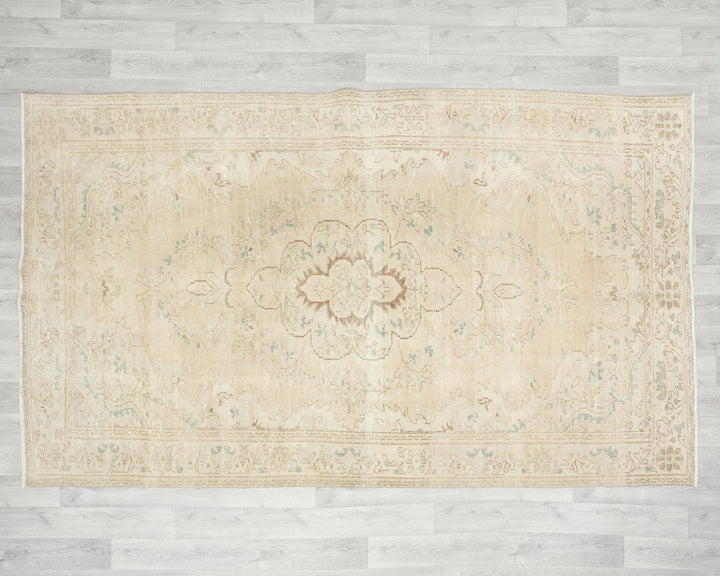 Beige Turkish Oushak Rug 5' 5" x 8' 6" Hand-Knotted | No. VR30236