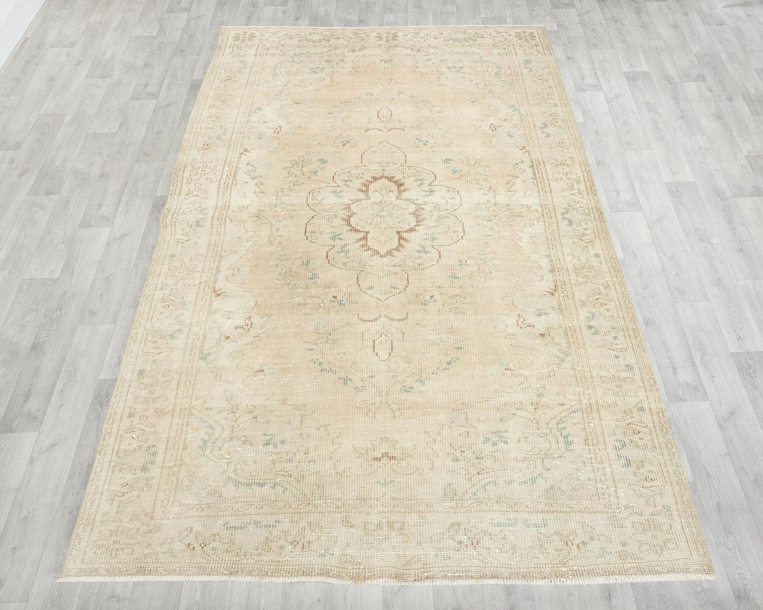 Beige Turkish Oushak Rug 5' 5" x 8' 6" Hand-Knotted | No. VR30236