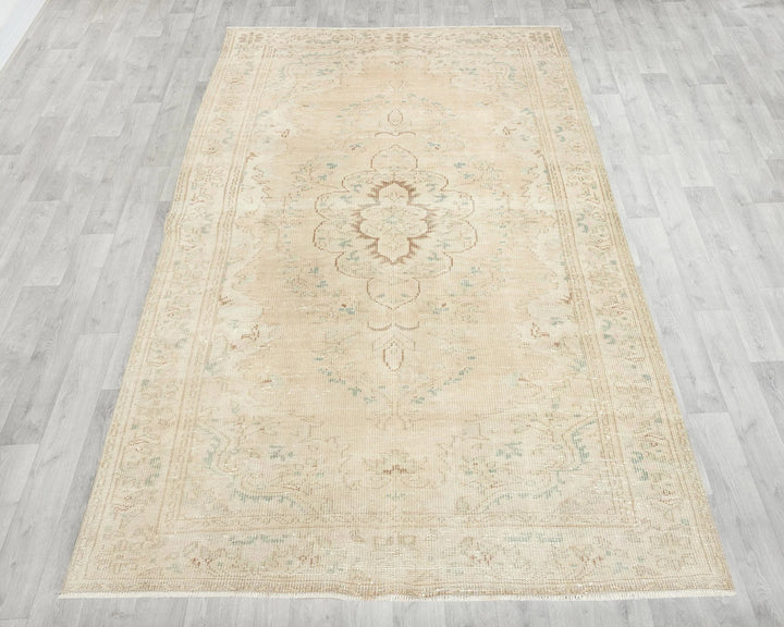 Beige Turkish Oushak Rug 5' 5" x 8' 6" Hand-Knotted | No. VR30236