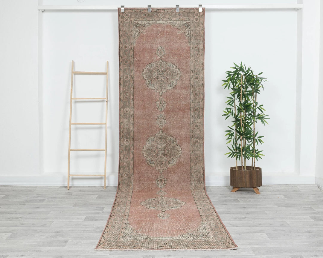 Pink Turkish Oushak Rug 3' 3" x 11' 6" Hand-Knotted | No. VR30379