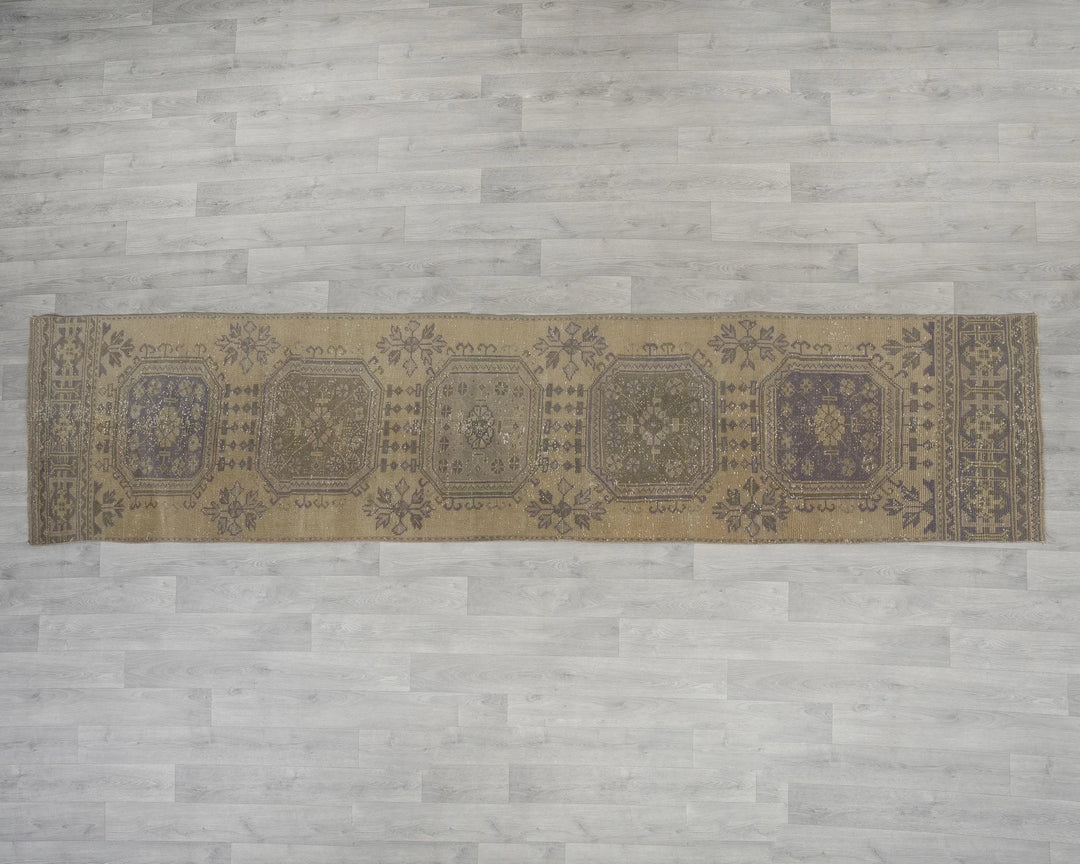 Multicolor Turkish Oushak Rug 2'7" x 10'10" Hand-Knotted reverse