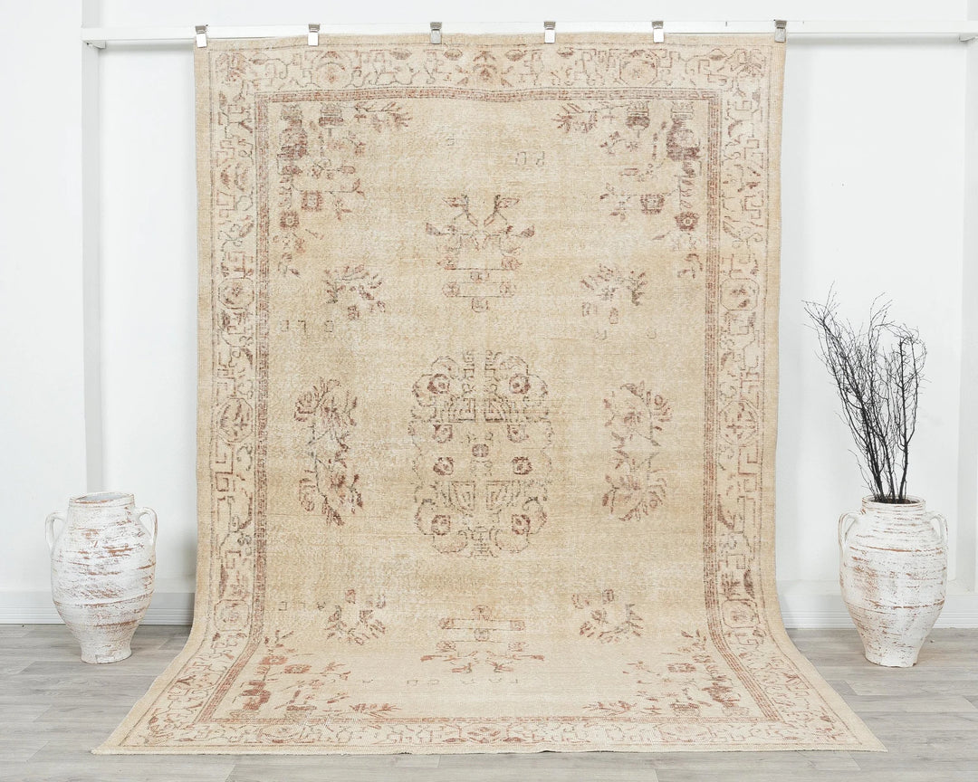 Multicolor Turkish Oushak Rug 6'6" x 9'8" Hand-Knotted