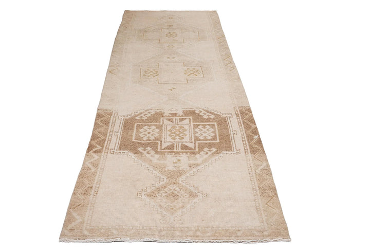 Beige Turkish Oushak Rug 3'5" x 11'7" Hand-Knotted | No. VR30742