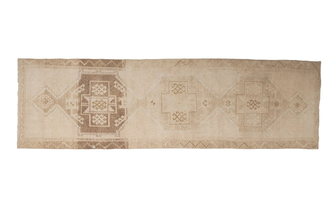 Beige Turkish Oushak Rug 3'5" x 11'7" Hand-Knotted | No. VR30742