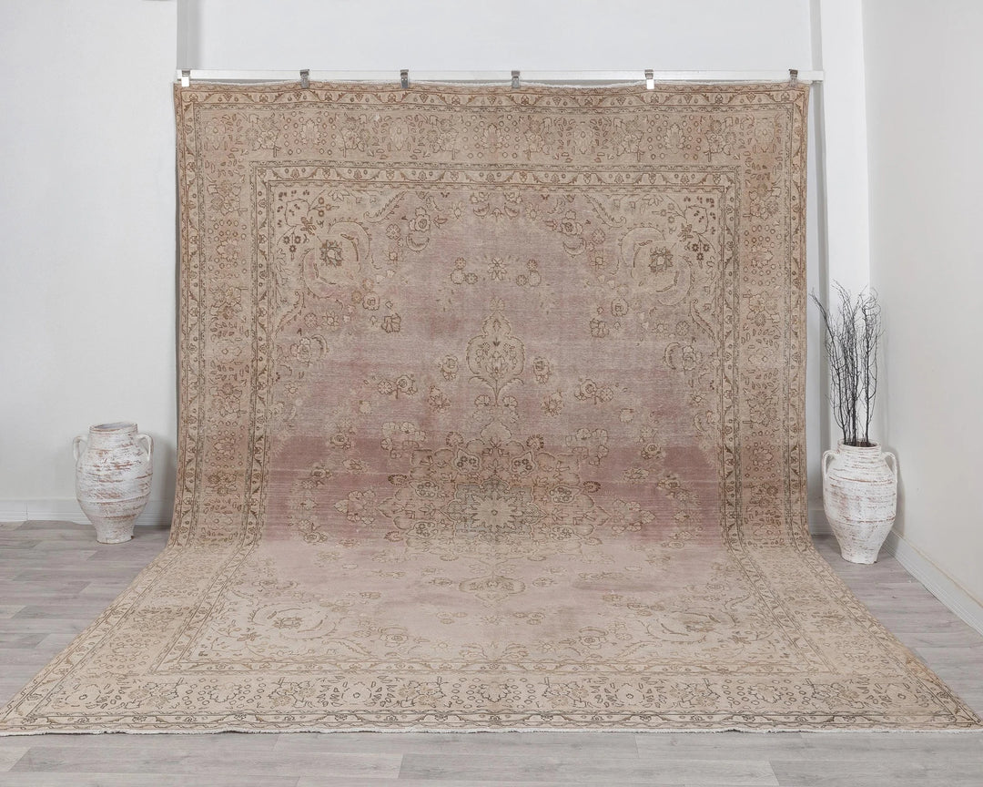Beige Turkish Oushak Rug 9' 8" x 12' 4" Hand-Knotted | No. VR30832