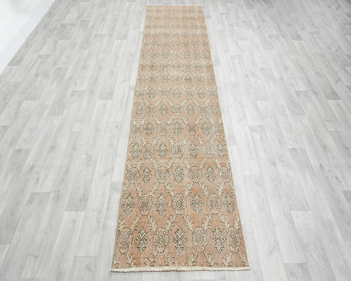 Orange Turkish Oushak Rug 10'10" x 2'6" Hand-Knotted | No. VR30838