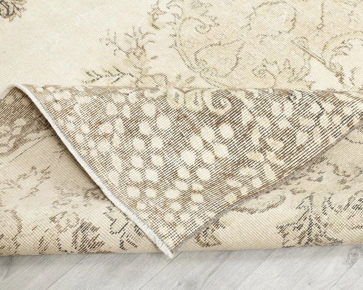 Beige Turkish Oushak Rug 6'1" x 9'7" Hand-Knotted | No. VR31131