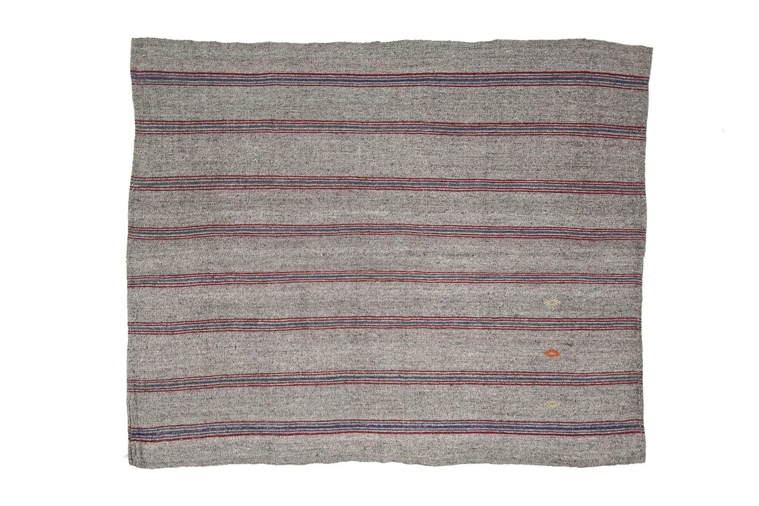 Gray Turkish Kilim Rug 6' 1" x 7' 10" Flat-Weave | No. VR31422