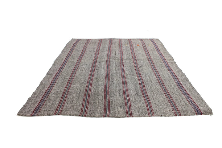 Gray Turkish Kilim Rug 6' 1" x 7' 10" Flat-Weave | No. VR31422