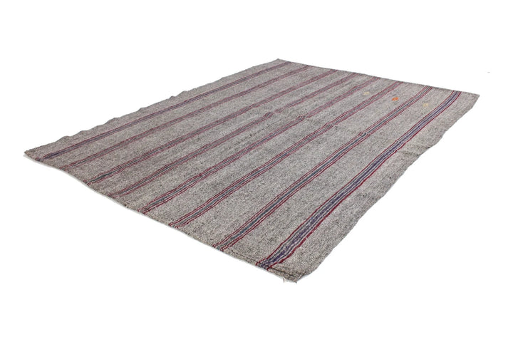 Gray Turkish Kilim Rug 6' 1" x 7' 10" Flat-Weave | No. VR31422