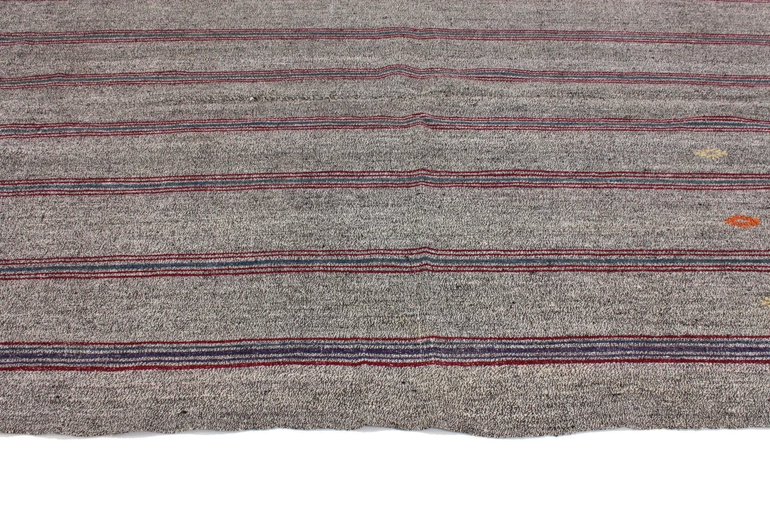 Gray Turkish Kilim Rug 6' 1" x 7' 10" Flat-Weave | No. VR31422