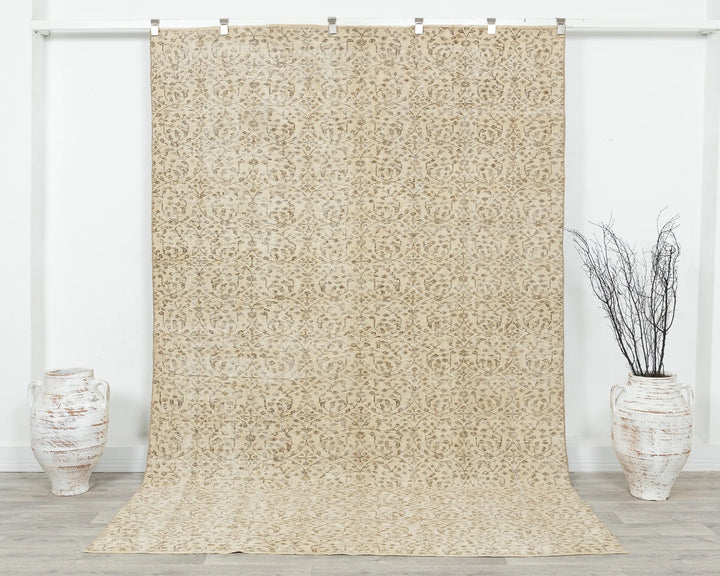 Beige Turkish Oushak Rug 6' x 9' 3" Hand-Knotted