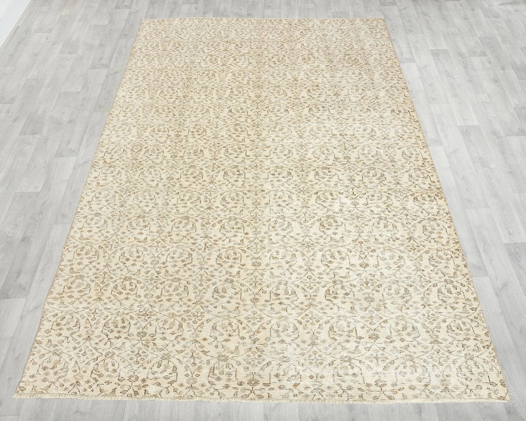 Beige Turkish Oushak Rug 6' x 9' 3" Hand-Knotted reverse