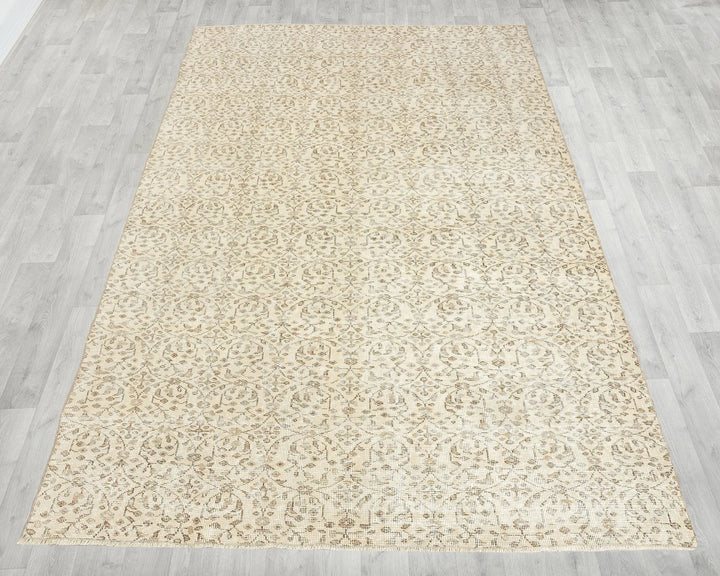Beige Turkish Oushak Rug 6' x 9' 3" Hand-Knotted reverse