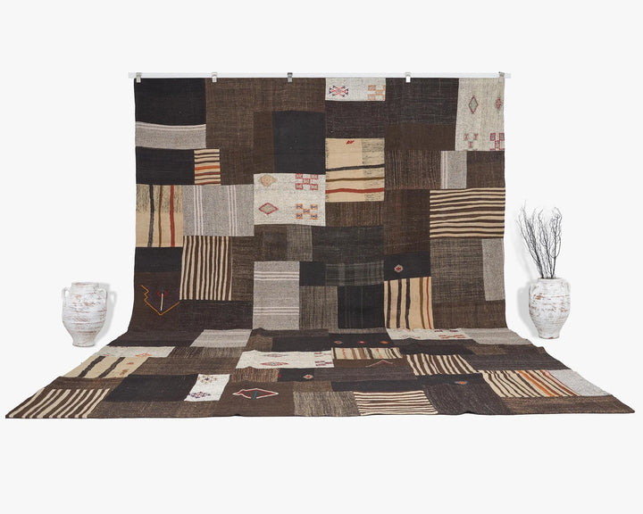 Brown Turkish Kilim Rug 9' 6" x 13' 1" Flat-Weave | No. VR32311