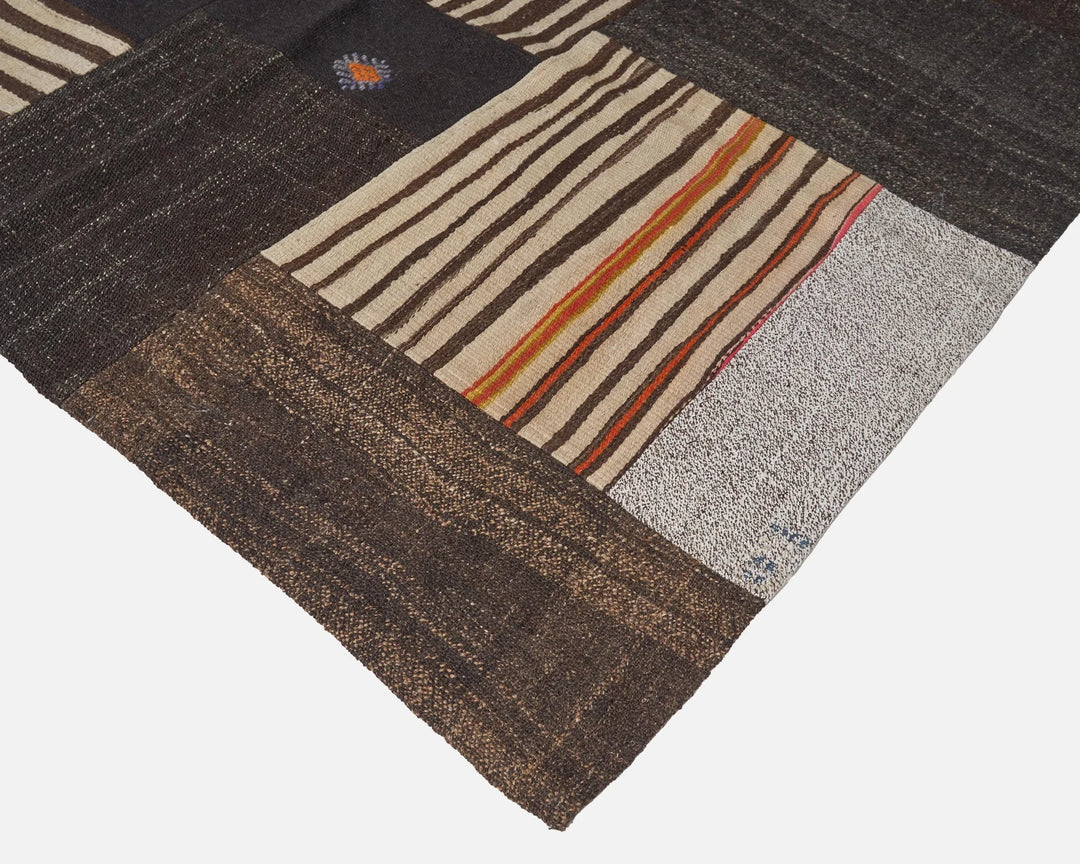 Brown Turkish Kilim Rug 9' 6" x 13' 1" Flat-Weave | No. VR32311