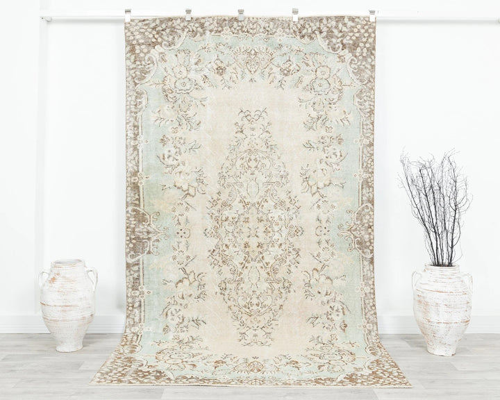 Beige Turkish Oushak Rug 5' 2" x 9' 2" Hand-Knotted | No. VR32459
