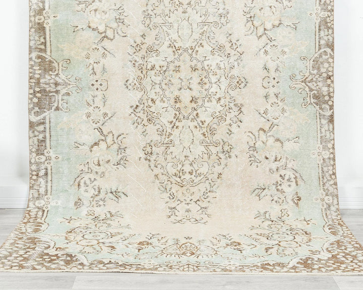 Beige Turkish Oushak Rug 5' 2" x 9' 2" Hand-Knotted | No. VR32459