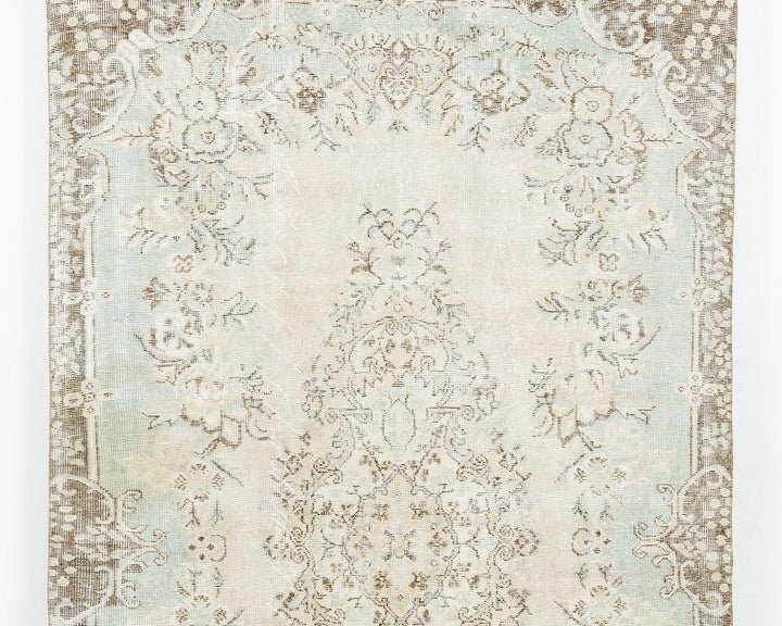 Beige Turkish Oushak Rug 5' 2" x 9' 2" Hand-Knotted | No. VR32459