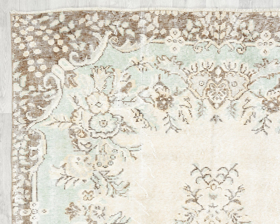 Beige Turkish Oushak Rug 5' 2" x 9' 2" Hand-Knotted | No. VR32459