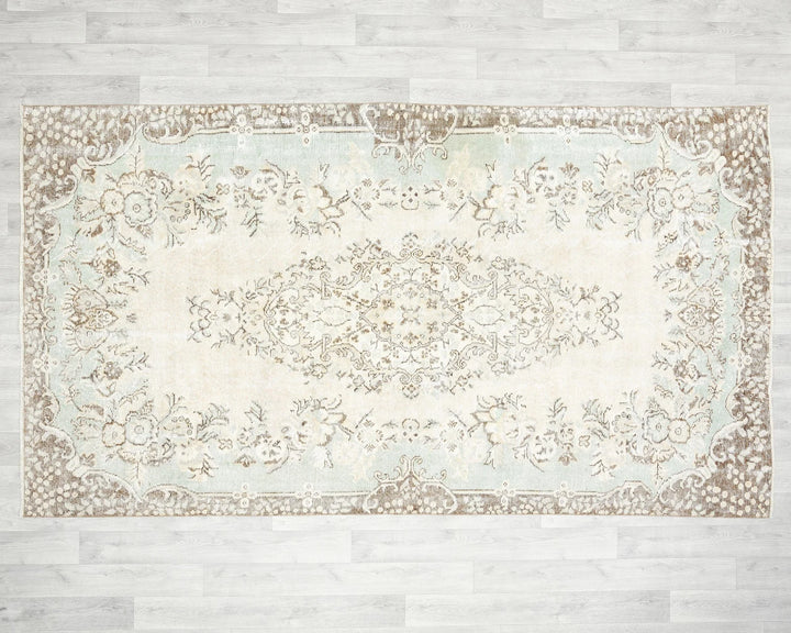 Beige Turkish Oushak Rug 5' 2" x 9' 2" Hand-Knotted | No. VR32459