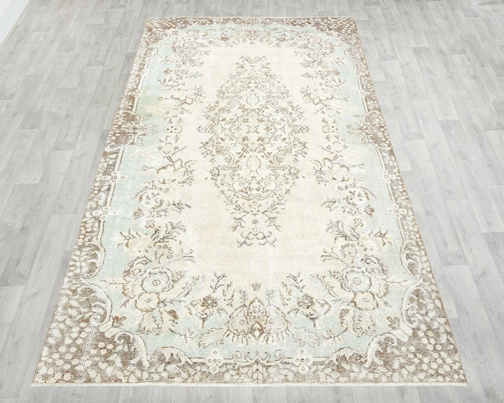 Beige Turkish Oushak Rug 5' 2" x 9' 2" Hand-Knotted | No. VR32459