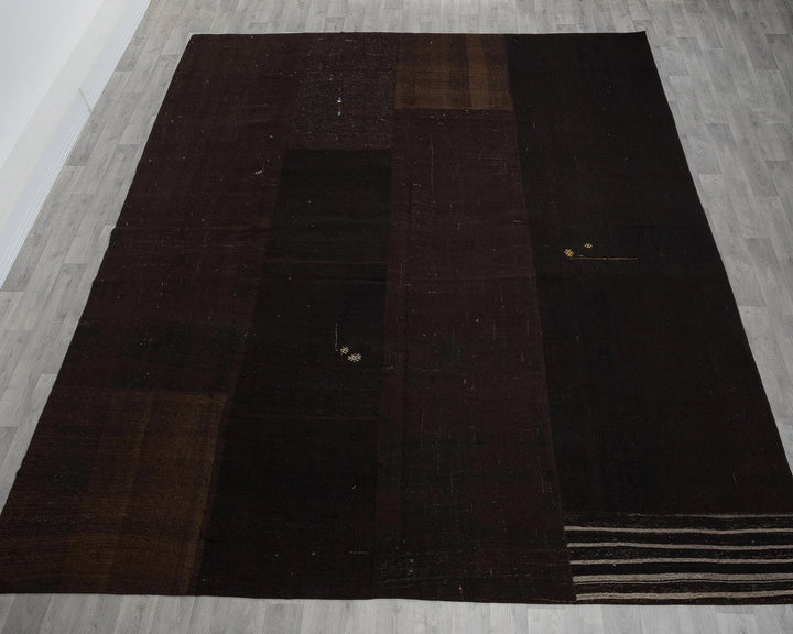 Brown Turkish Kilim Rug 10' x 13' Flat-Weave view 9