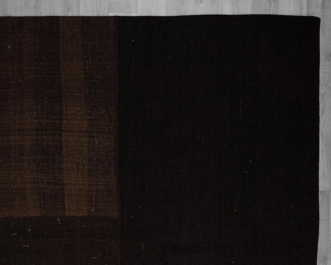 Brown Turkish Kilim Rug 10' x 13' Flat-Weave pattern