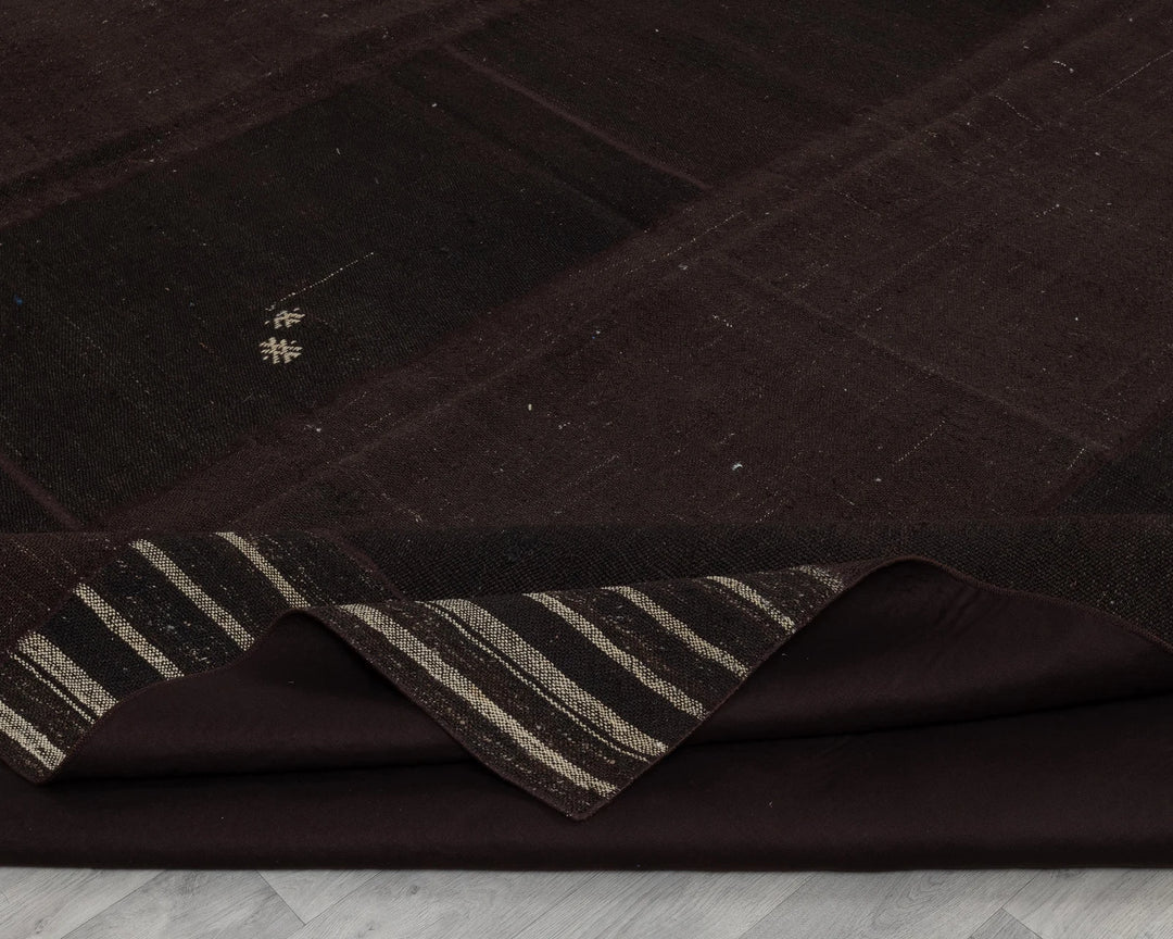 Brown Turkish Kilim Rug 10' x 13' Flat-Weave texture