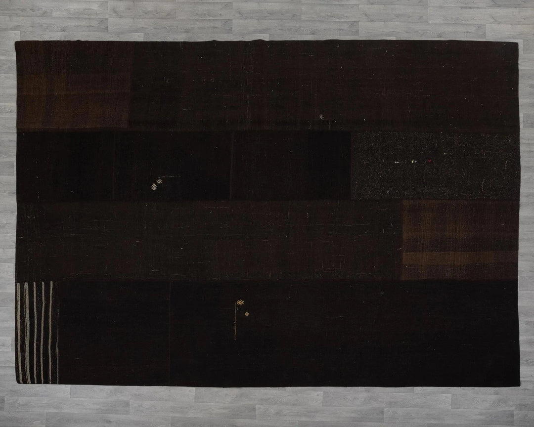 Brown Turkish Kilim Rug 10' x 13' Flat-Weave | No. VR32601