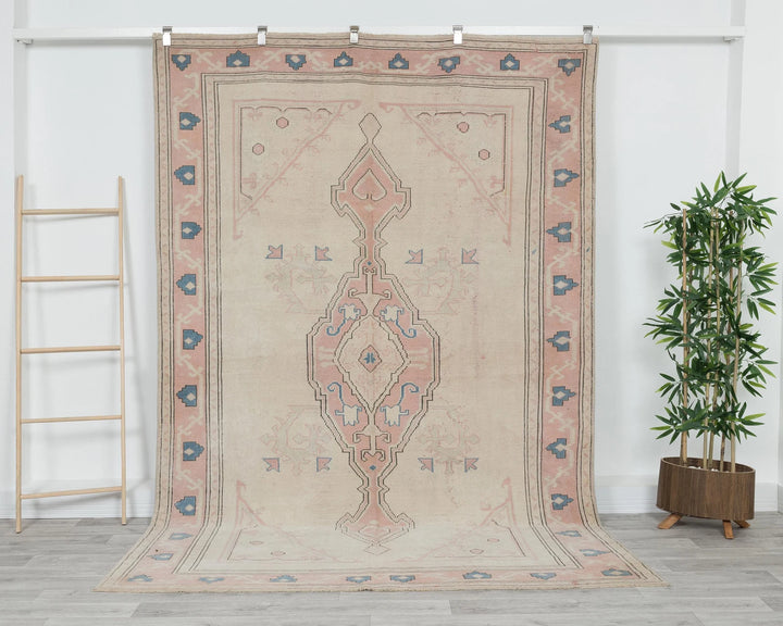 Beige Turkish Oushak Rug 6'3" x 9'2" Hand-Knotted | No. VR32890