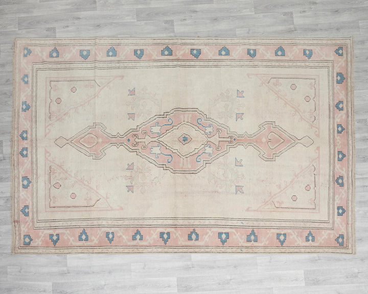 Beige Turkish Oushak Rug 6'3" x 9'2" Hand-Knotted | No. VR32890