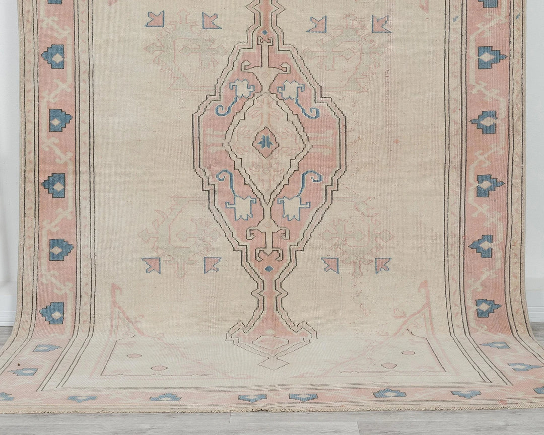 Beige Turkish Oushak Rug 6'3" x 9'2" Hand-Knotted | No. VR32890