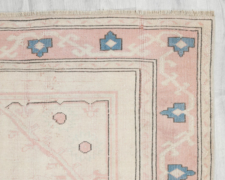 Beige Turkish Oushak Rug 6'3" x 9'2" Hand-Knotted | No. VR32890