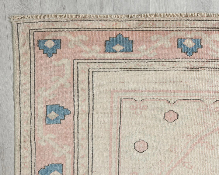Beige Turkish Oushak Rug 6'3" x 9'2" Hand-Knotted | No. VR32890