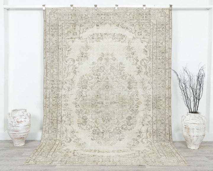 Beige Turkish Oushak Rug 6'1" x 9'5" Hand-Knotted