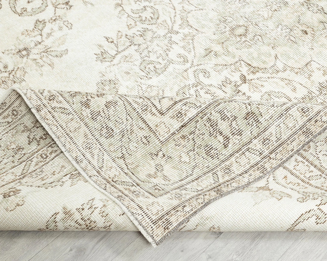 Beige Turkish Oushak Rug 6'1" x 9'5" Hand-Knotted field