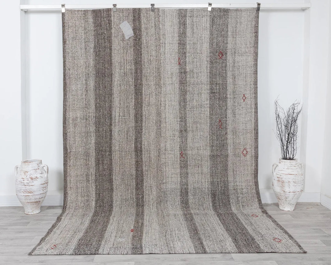 Gray Turkish Kilim Rug 9' x 10' 2" Flat-Weave | No. VR32943